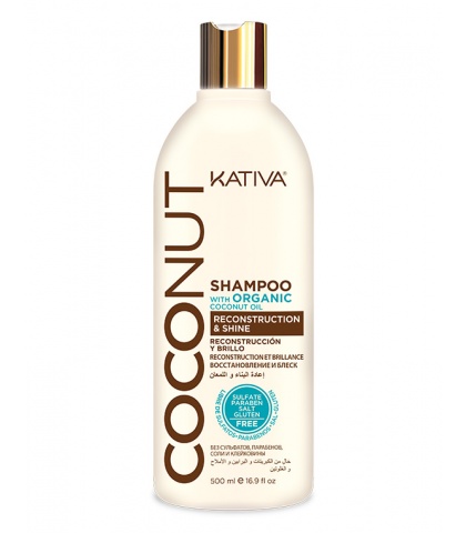 Kativa COCONUT Восстанавливающий безсульфатный  шампунь с органическим кокосовым маслом для поврежденных волос, 500мл