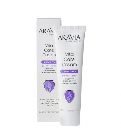 Вита-крем для рук и ногтей защитный Vita Care Cream с пребиотиками и ниацинамидом, 100 мл, Aravia Professional