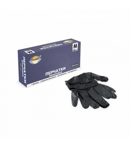 Перчатки виниловые, неопудренные черные "Aviora" 100 шт размер M
