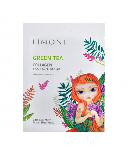 Маска для лица тонизирующая с зелёным чаем и коллагеном Green tea collagen essence mask 25гр, Limoni