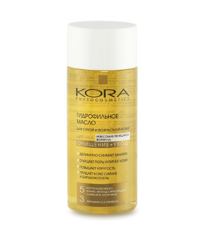 Гидрофильное масло для сухой и возрастной кожи лица KORA. Очищение + Уход 150 мл.