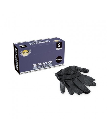 Перчатки нитриловые черные неопудренные нестерильные  Aviora 100 штук, размер S