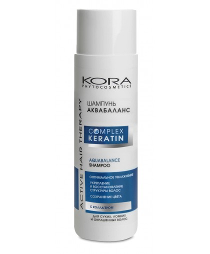 Kora шампунь Phitocosmetics Active Hair Therapy Аквабаланс Complex Keratin для сухих, ломких и окрашенных волос