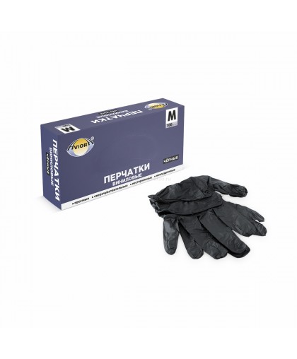 Перчатки виниловые, неопудренные черные "Aviora" 100 шт размер M