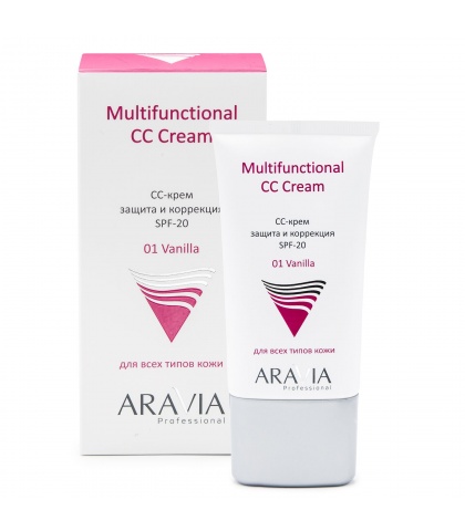 СС-крем защитный SPF-20 Multifunctional CC Cream, Vanilla 01, 50 мл, ARAVIA Professional