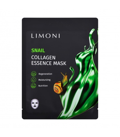 Тканевая маска для лица регенерирующая с экстрактом секреции улитки и коллагеном Snail Collagen Essence Mask 23гр, Limoni